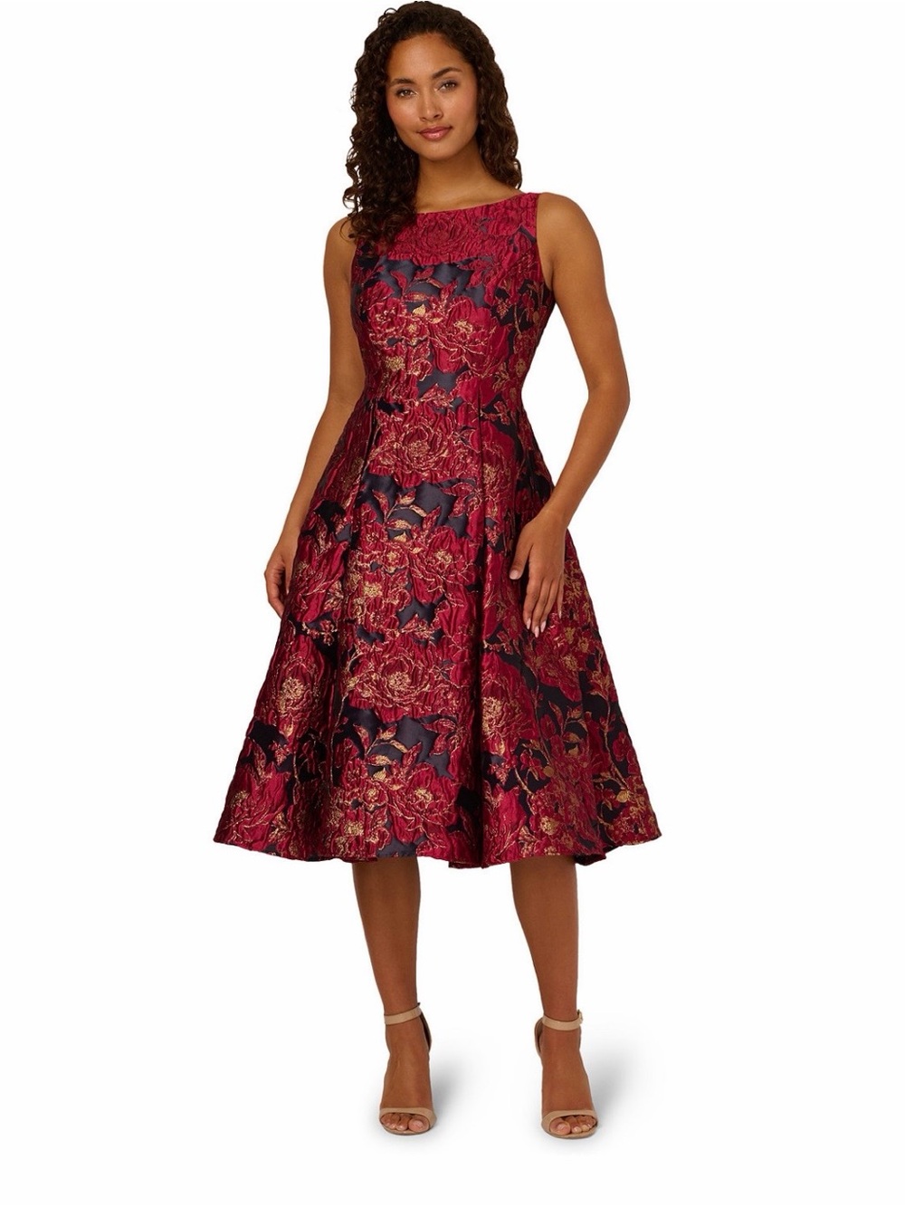 Adrianna Papell Boat Neck Midi Dress Sz 14